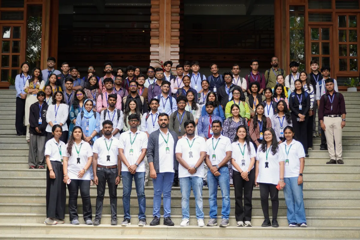 Data Storytelling Bootcamp participants and mentors gathered on the steps at Christ University, Bangalore